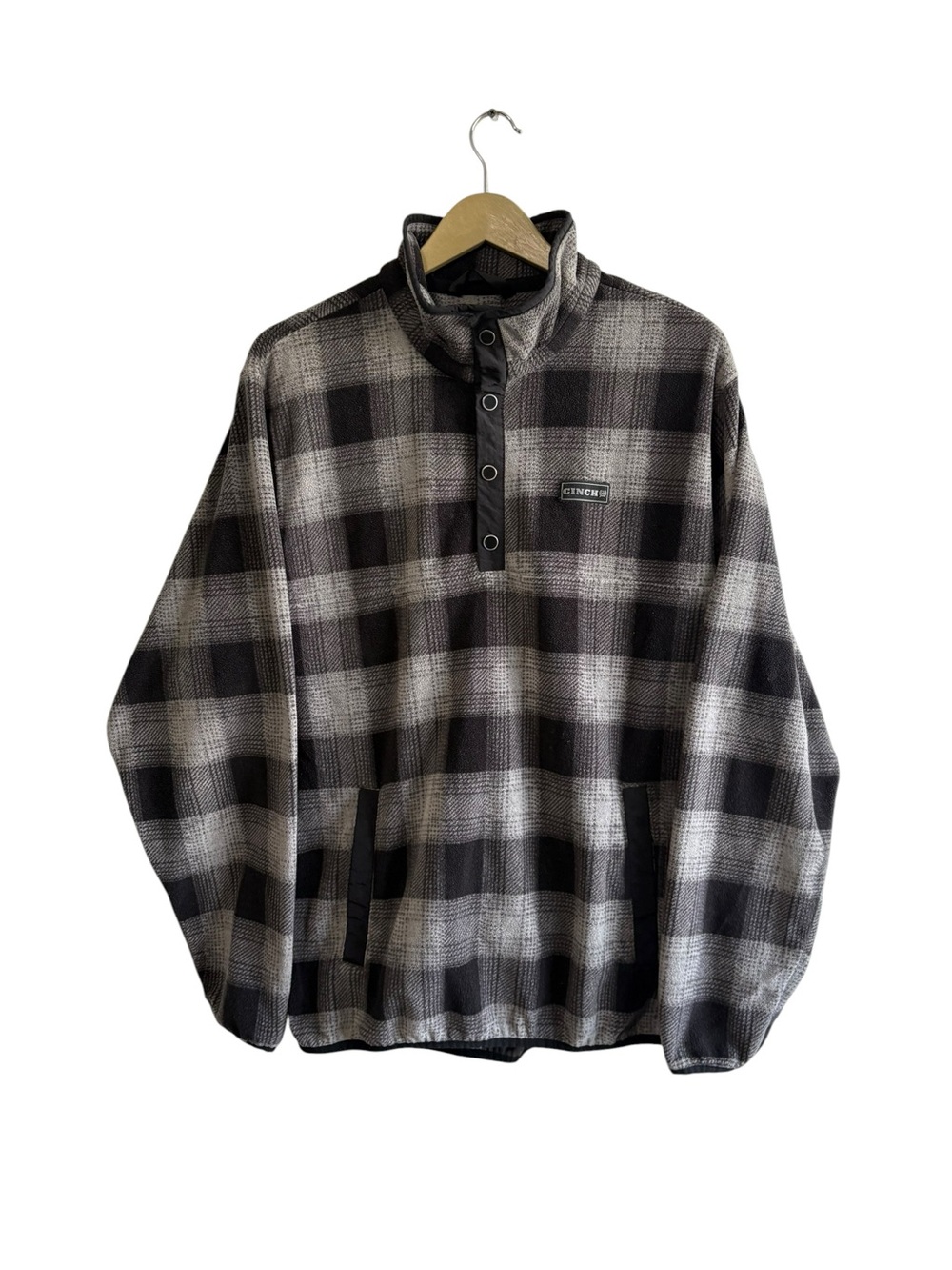 Cinch Men’s Medium Black Gray Plaid Fleece Pullover Western Outdoor Travel